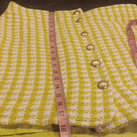 Talbots Houndstooth Pattern Tweed Check A-Line Skirt In Yellow/white/lime Color - Picture 7 of 9